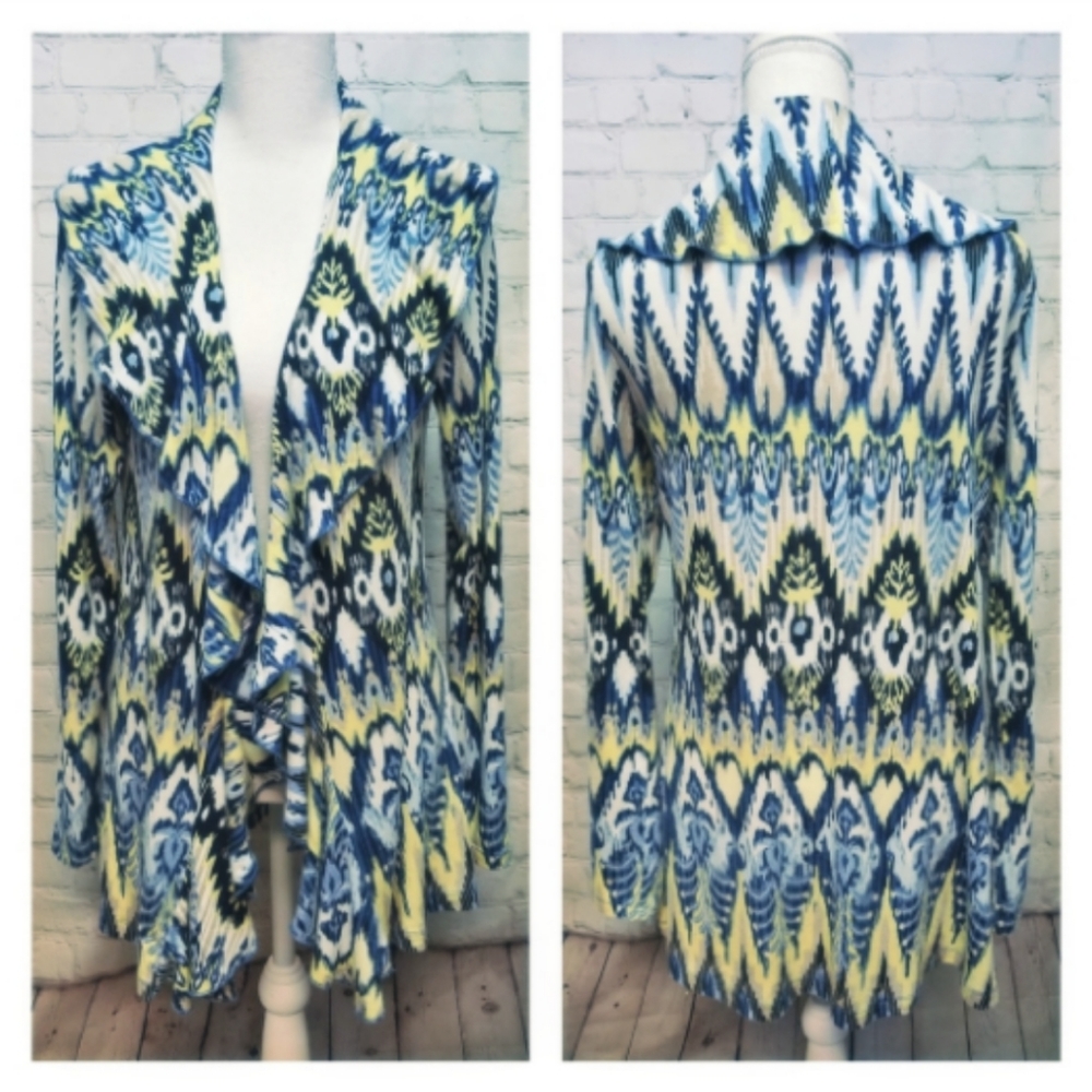 Gramercy 22, Ruffled, Soft, Wide Yoke Ikat Design Wrap, Small to Large